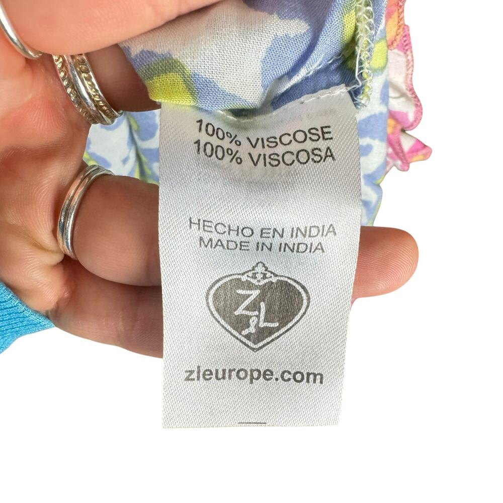 Z&L Pink Blue Ornamental Paisley Colorful Bell Sleeve Coverup Tunic Mini Dress - Picture 12 of 13